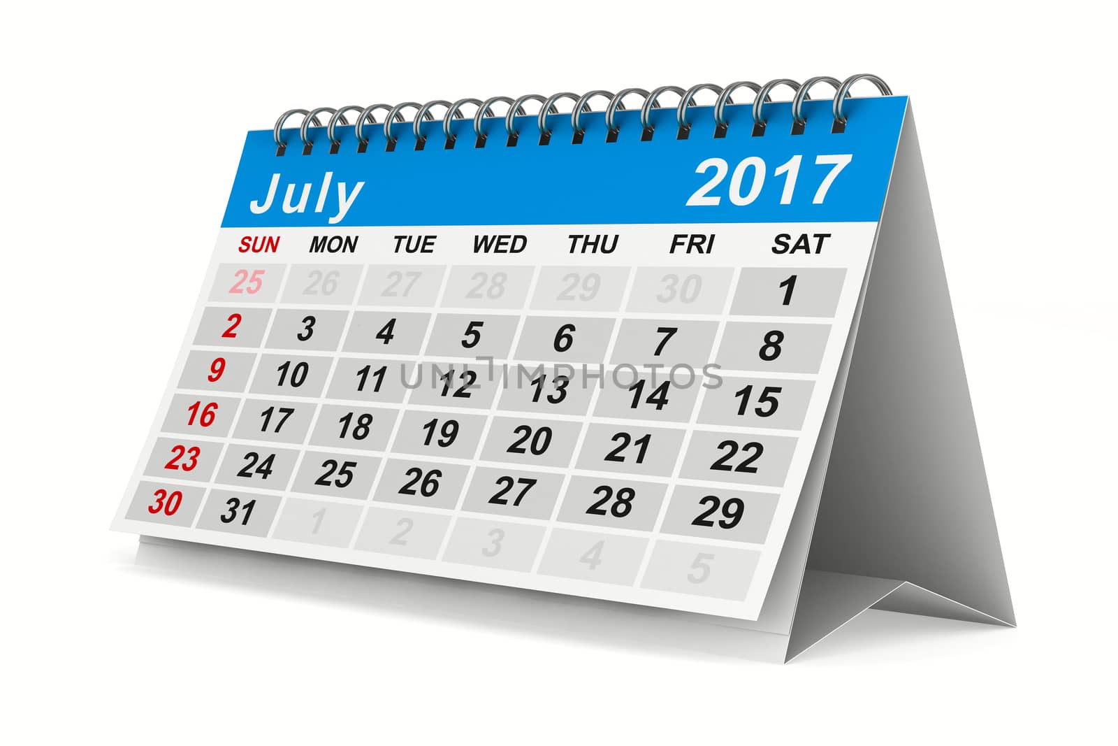 2017 year calendar. July. Isolated 3D image by ISerg