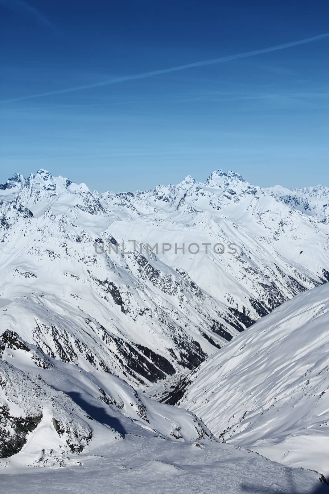 Winter mountains on a bright sunny day, Solden, Austria