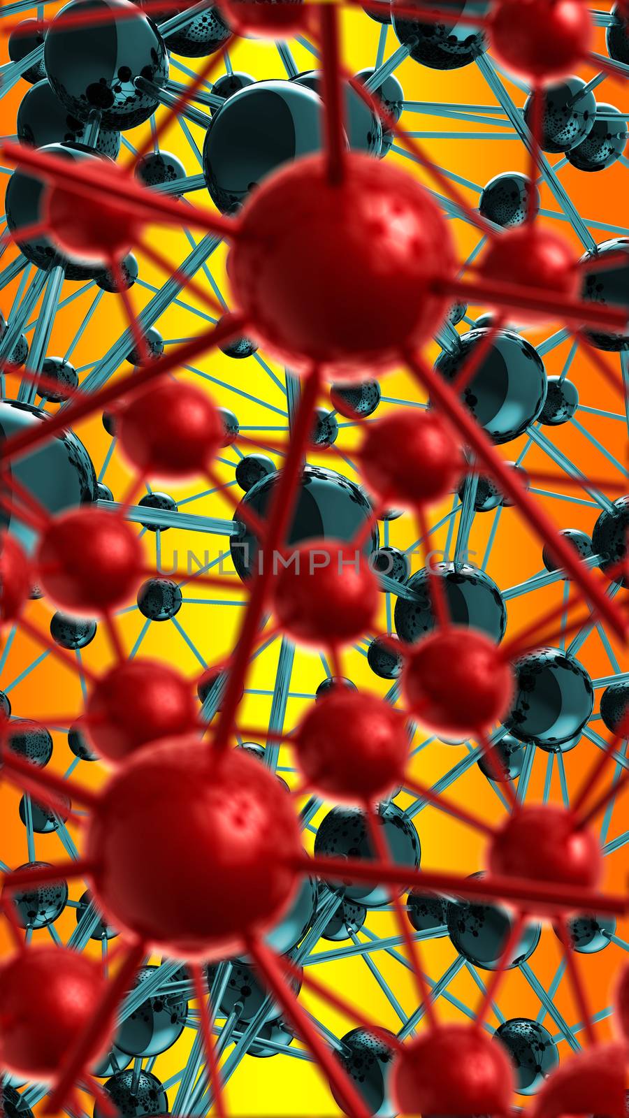 black and red Molecular geometric chaos abstract structure. Science technology network connection hi-tech background 3d rendering vertical illustration.