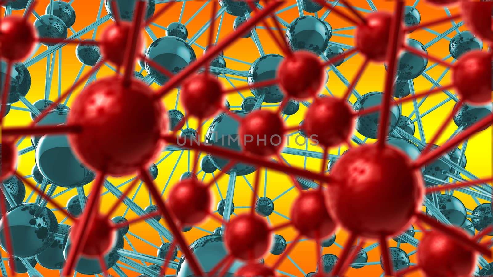 red and green Molecular geometric chaos abstract structure. Science technology network connection hi-tech background 3d rendering illustration.