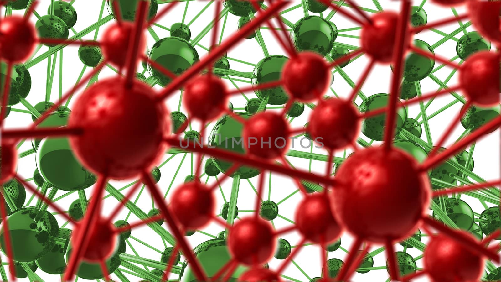 red and green Molecular geometric chaos abstract structure. Science technology network connection hi-tech background 3d rendering illustration by skrotov