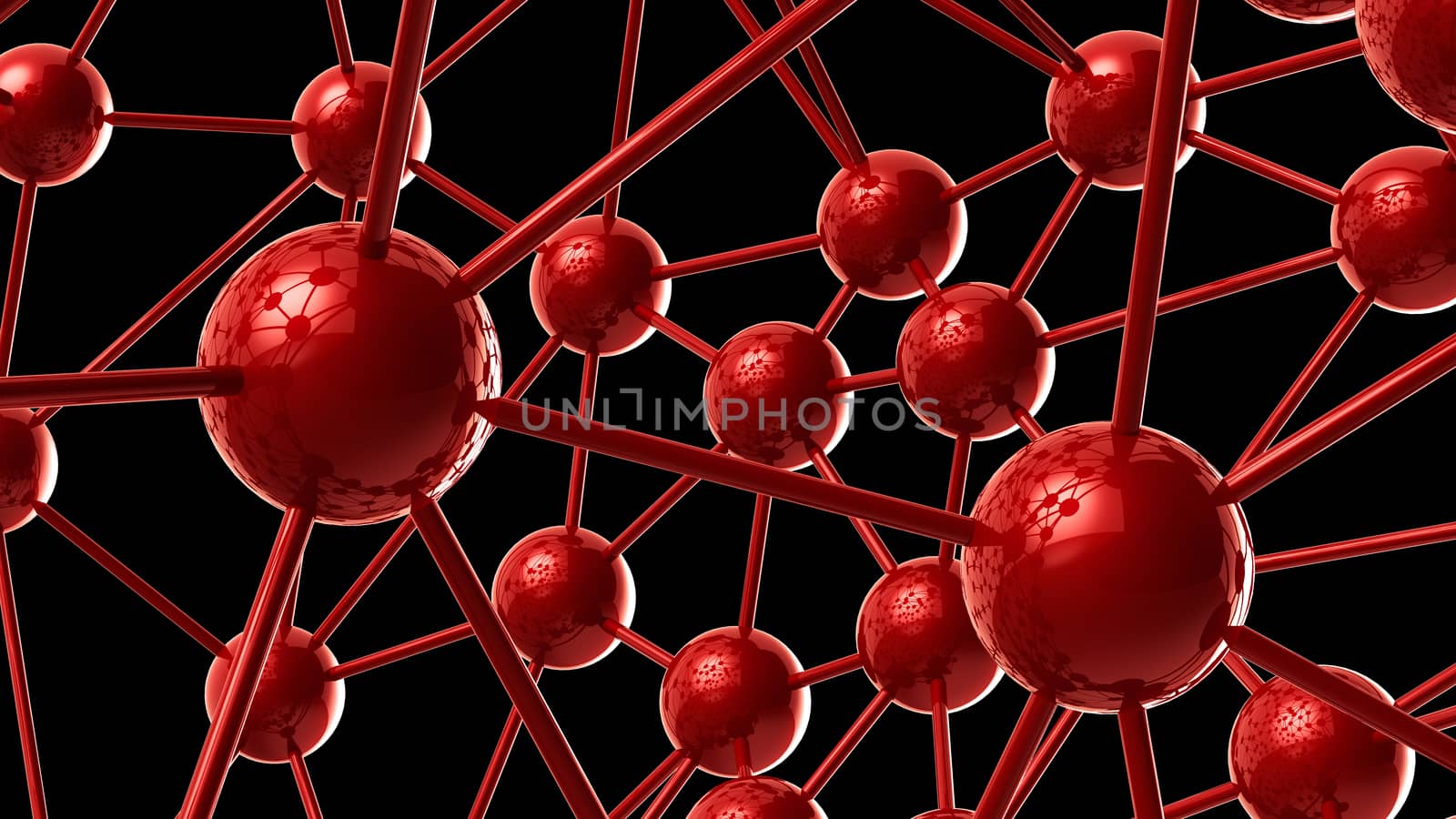 red Molecular geometric chaos abstract structure. Science technology network connection hi-tech background 3d rendering illustration.