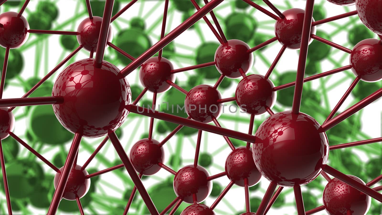 red and green Molecular geometric chaos abstract structure. Science technology network connection hi-tech background 3d rendering illustration by skrotov