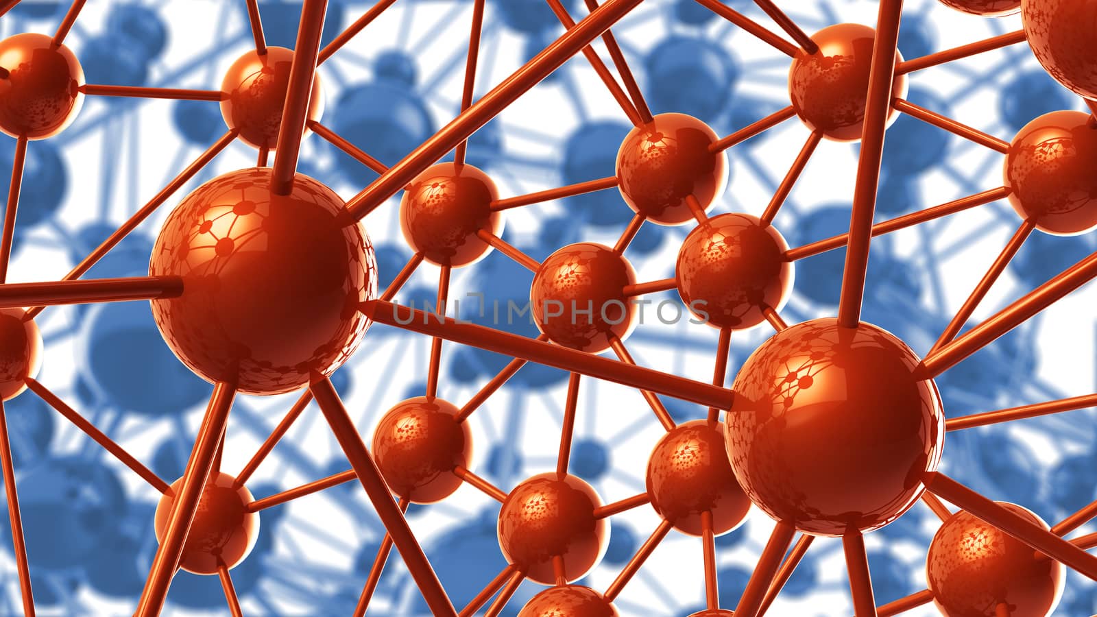 blue and orange Molecular geometric chaos abstract structure. Science technology network connection hi-tech background 3d rendering illustration by skrotov