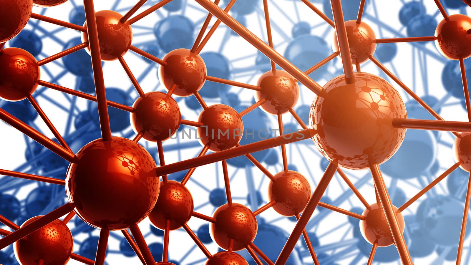 blue and orange Molecular geometric chaos abstract structure. Science technology network connection hi-tech background 3d rendering illustration by skrotov