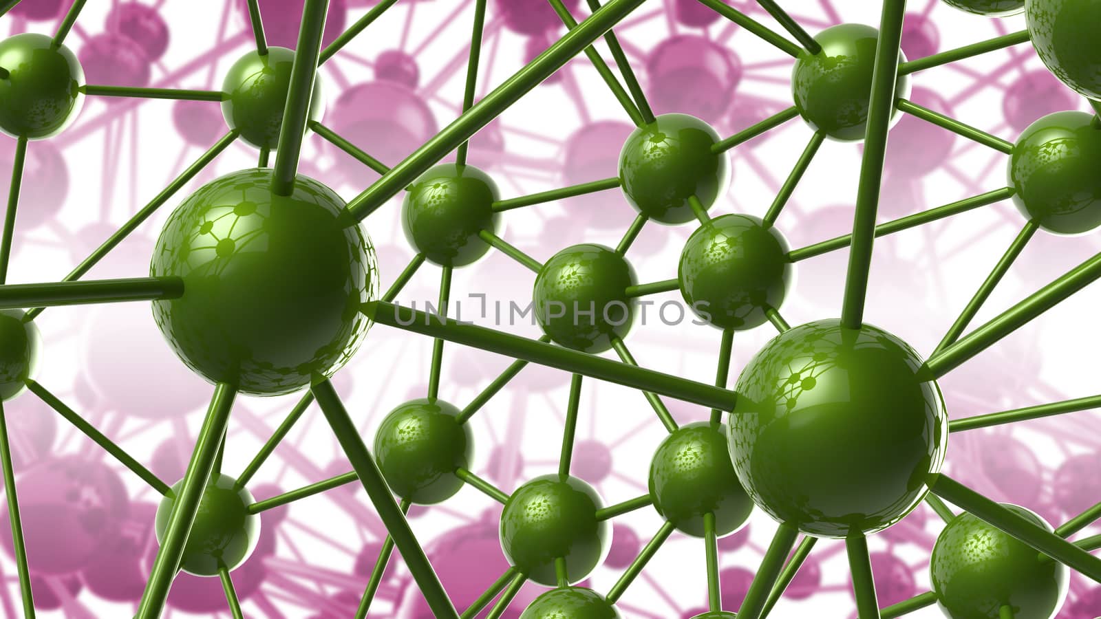 green and violet Molecular geometric chaos abstract structure. Science technology network connection hi-tech background 3d rendering illustration by skrotov