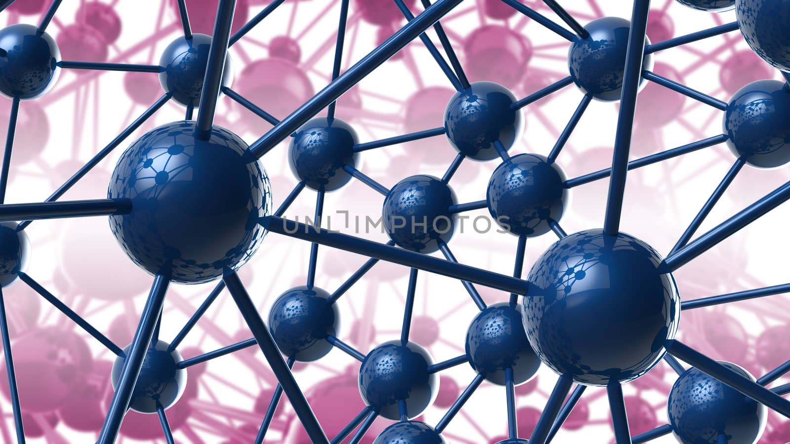 blue and violet Molecular geometric chaos abstract structure. Science technology network connection hi-tech background 3d rendering illustration.