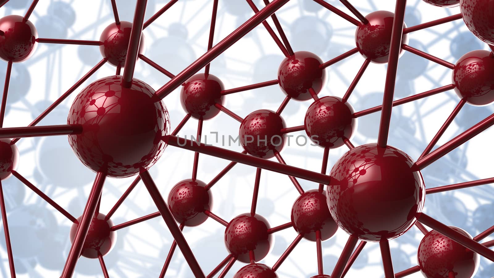 blue and red Molecular geometric chaos abstract structure. Science technology network connection hi-tech background 3d rendering illustration.