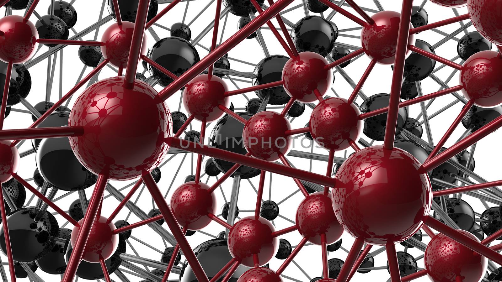 black and red Molecular geometric chaos abstract structure. Science technology network connection hi-tech background 3d rendering illustration.