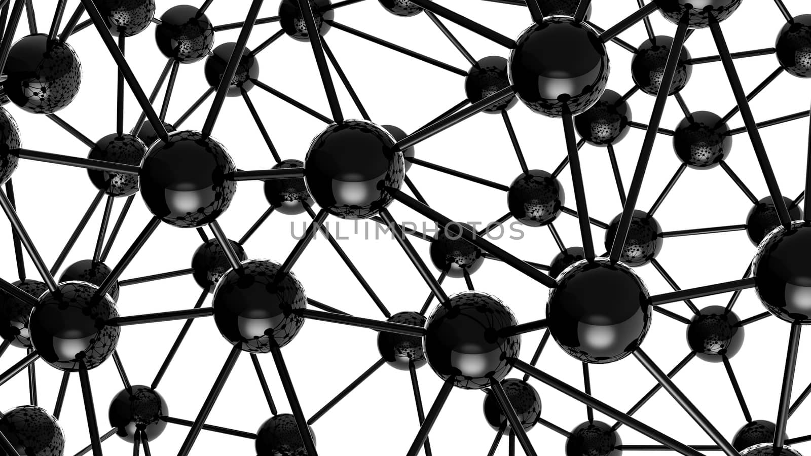 black Molecular geometric chaos abstract structure. Science technology network connection hi-tech background 3d rendering illustration by skrotov