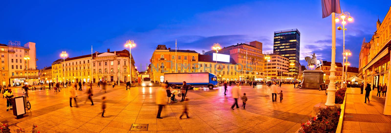 Zagreb central square evening panorama by xbrchx