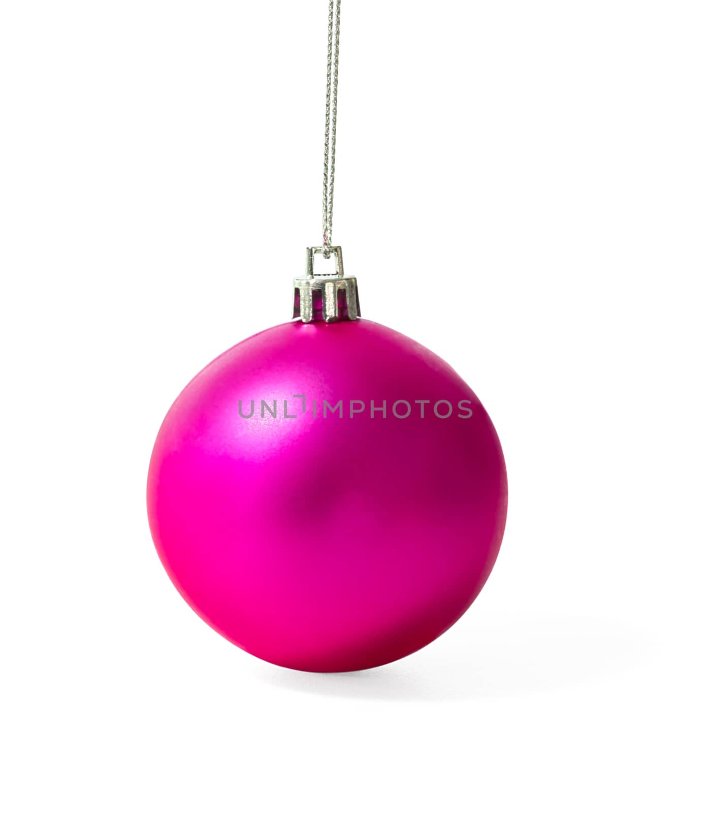 Pink Christmas ball with shadow on white background