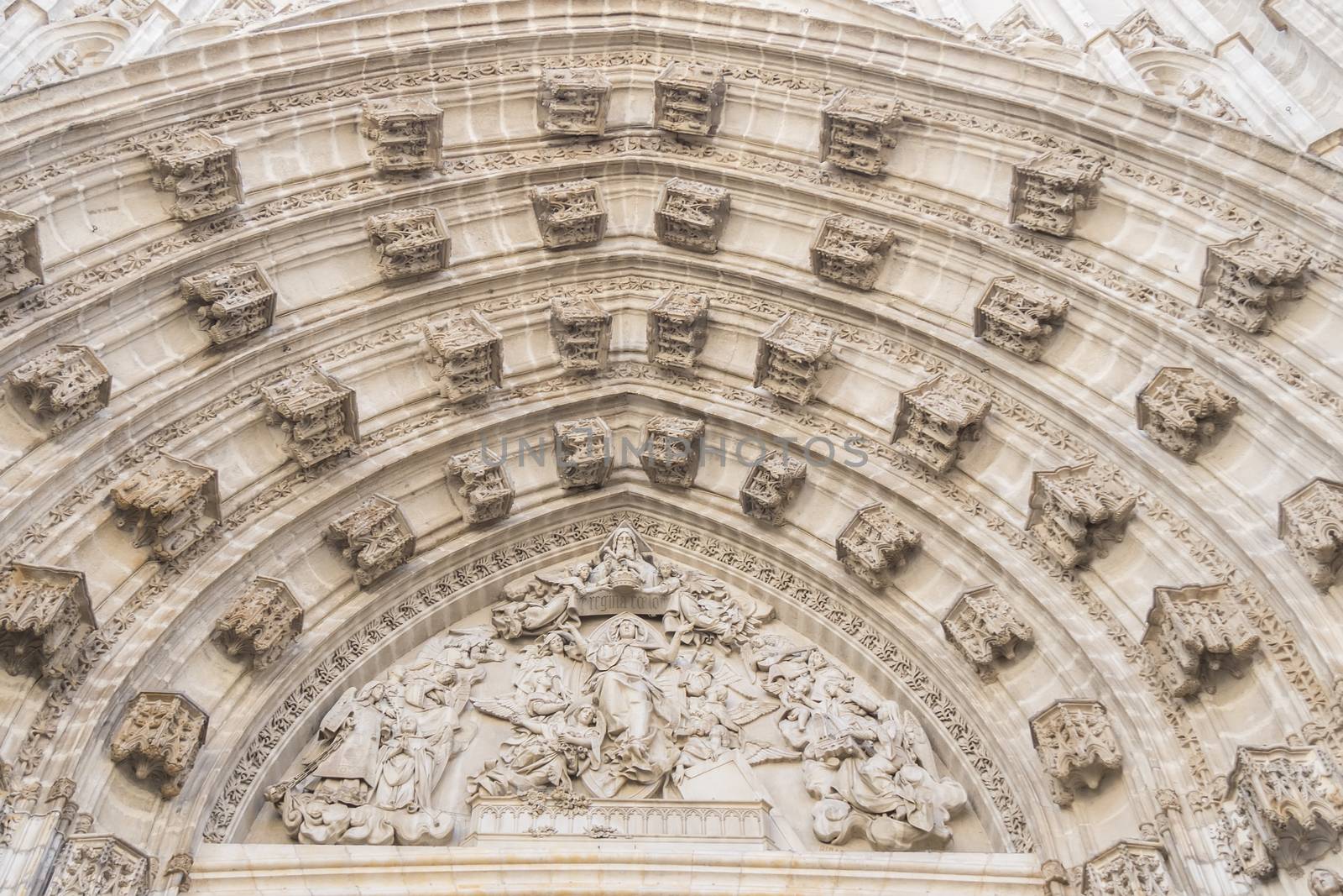 Door of Assumption (Spanish: Puerta de la Asuncion) of the Sevilla Cathedral (Spanish: Catedral de Santa Maria de la Sede) in Spain, main portal of the west facade.