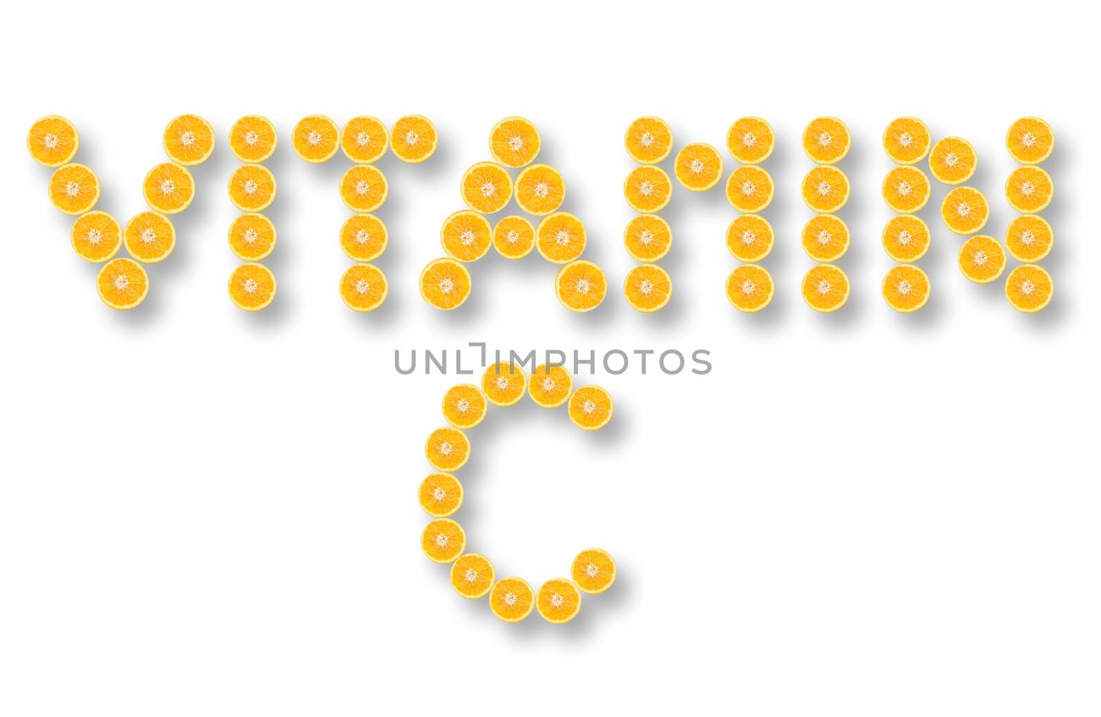 Vitamin C made from orange halves over a white background