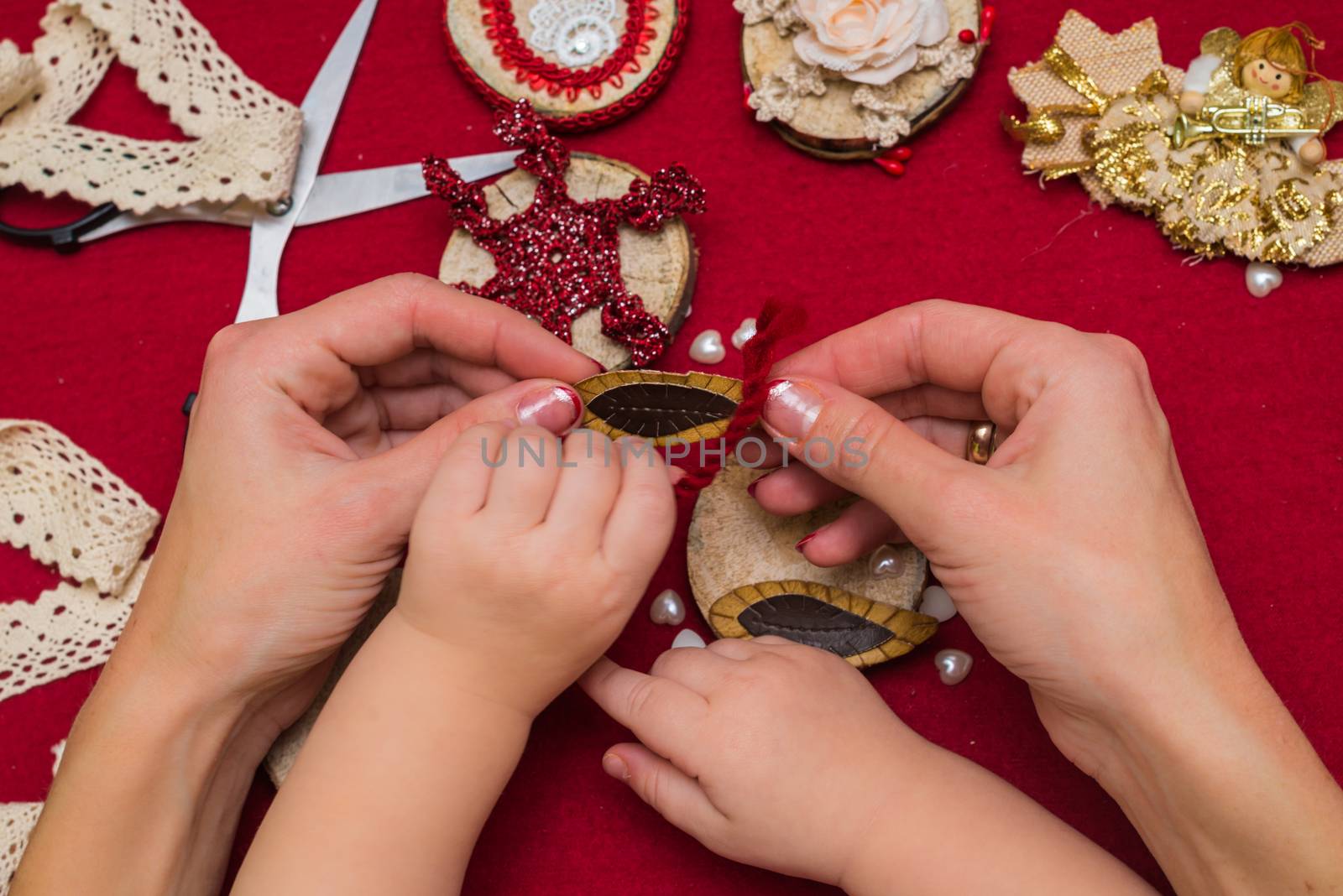 Christmas toys and decorations, handmade with children's hands