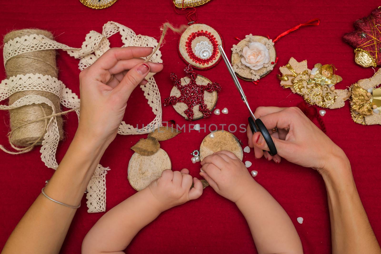 Christmas toys and decorations, handmade with children's hands