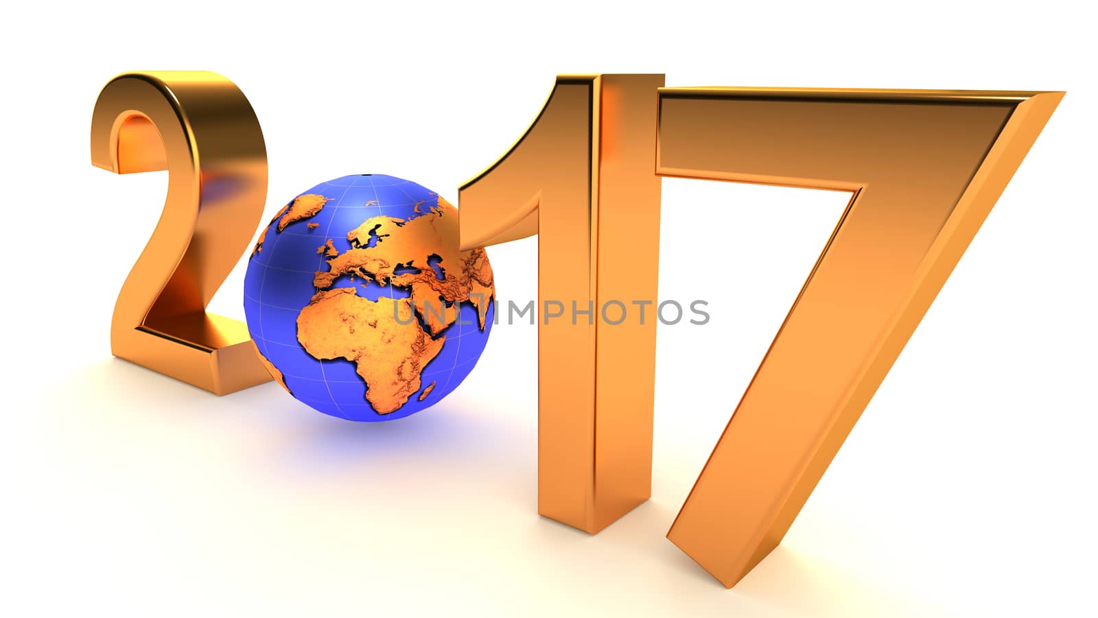 New Year 2017 Earth planet on the white background. 3d illustration.