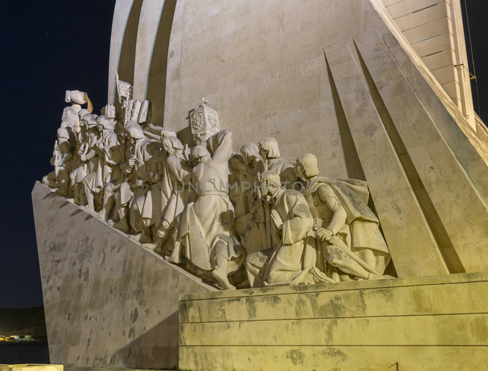 Padrao dos Descobrimentos (Monument to the Discoveries) is a monument on the northern bank of the Tagus River estuary in Lisbon by night