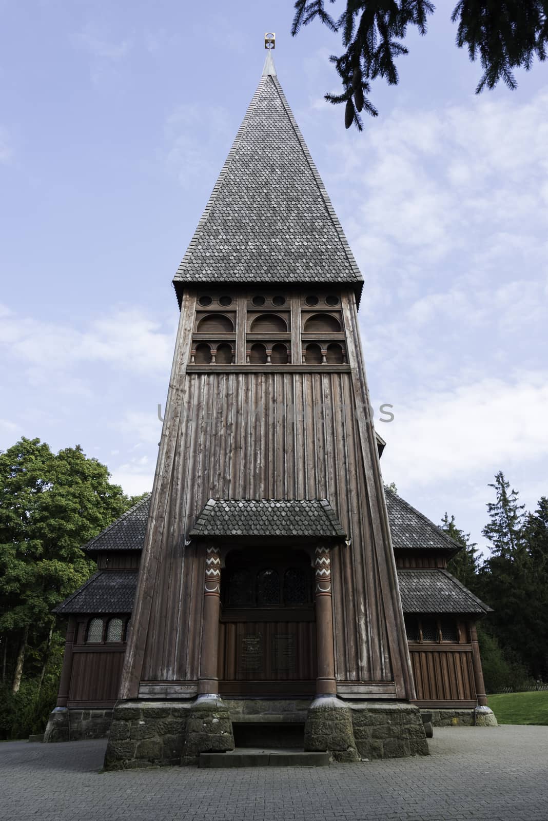 old stave church totally from wood in germany by compuinfoto