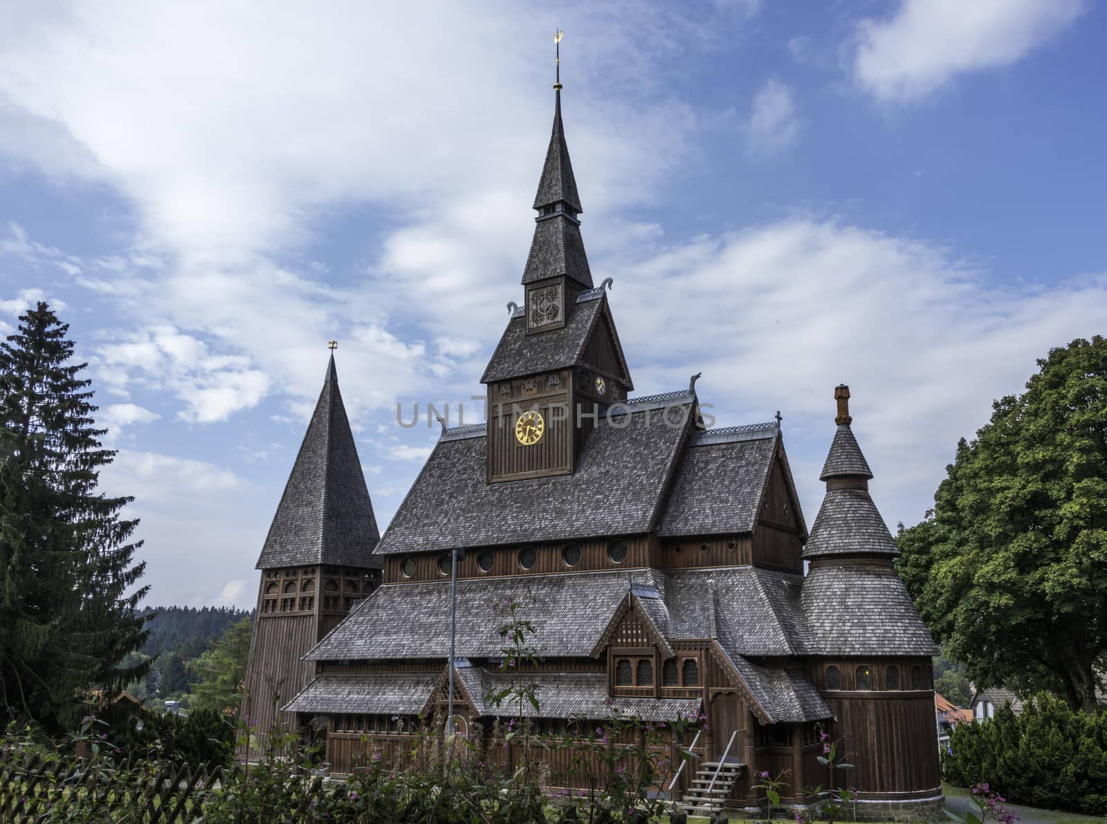 Stave church totally made from wood  from 1907 above Hahnenklee village in the Harz Mountains