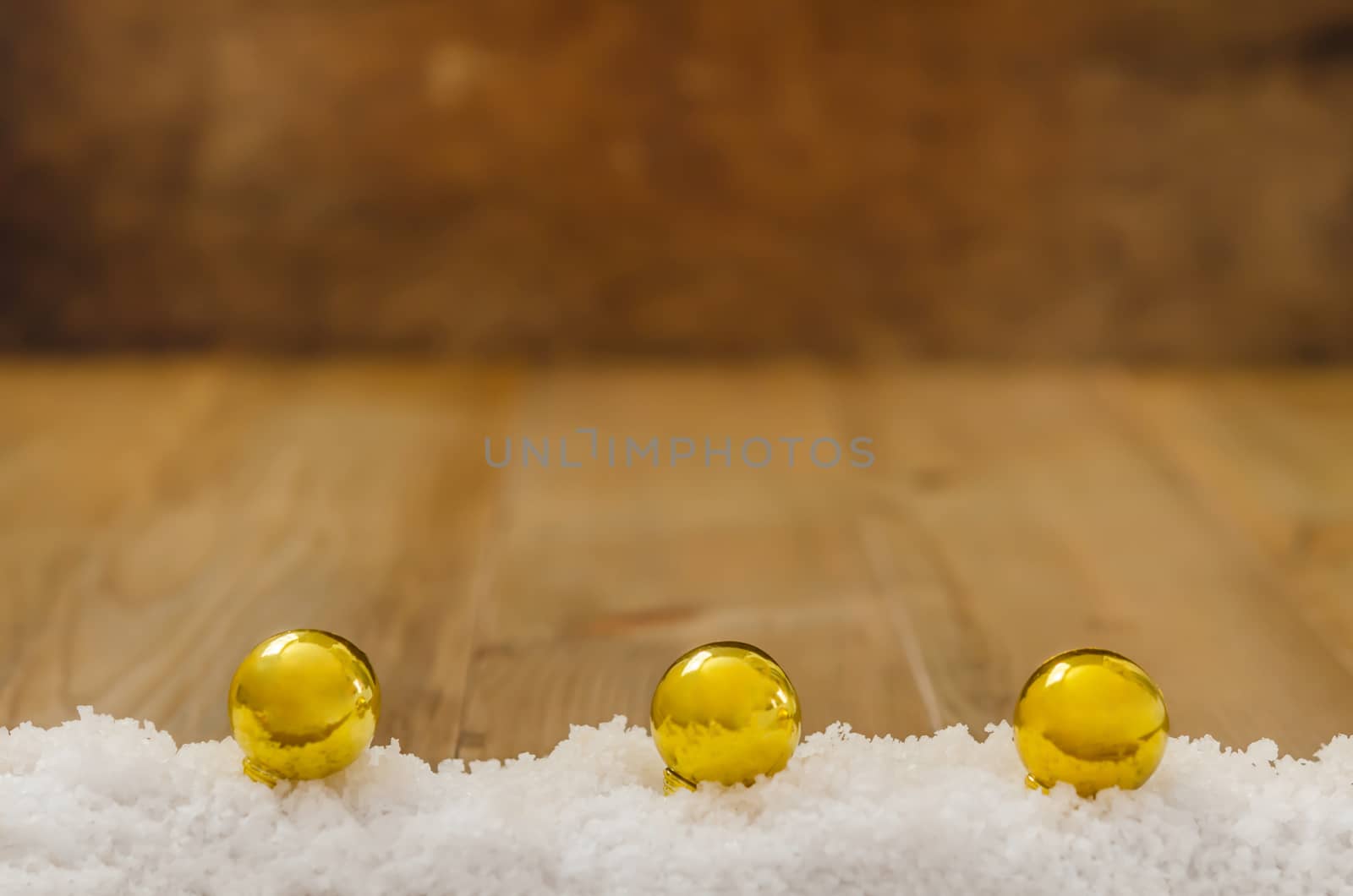 Christmas Decoration  With Snow Over Wooden Background