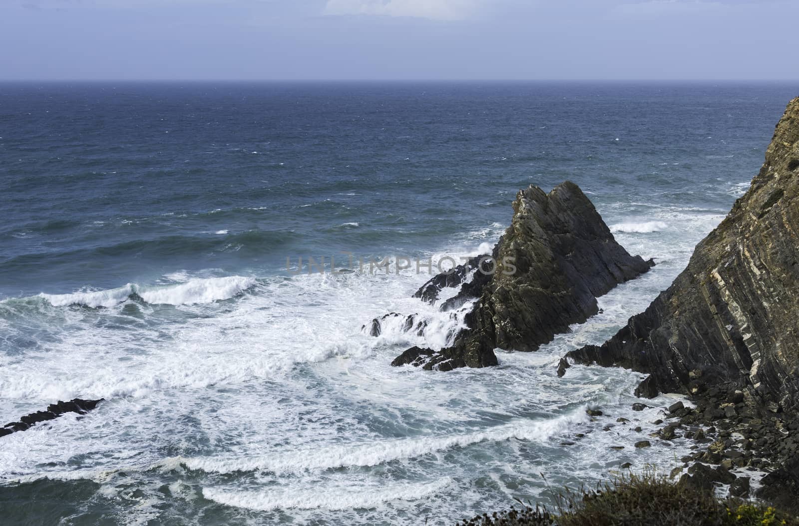 blue water near the rocks of the west coast of Portugal