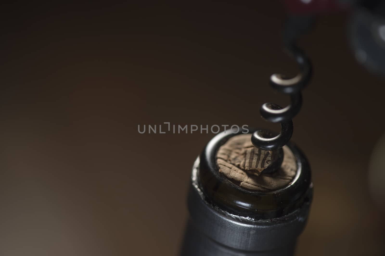 Opening a wine bottle with corkscrew, white background, Winery