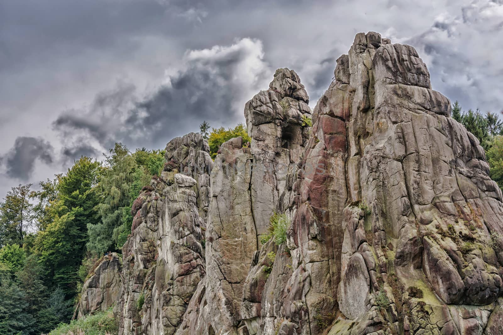 The Externsteine, striking sandstone rock formation in the Teutoburg Forest, Germany, North Rhine Westphalia