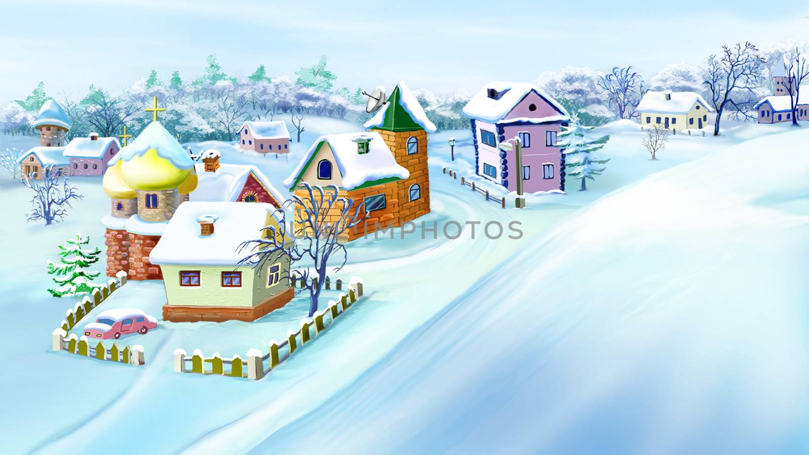 Eastern  Europe Traditional Village in Winter. by Multipedia