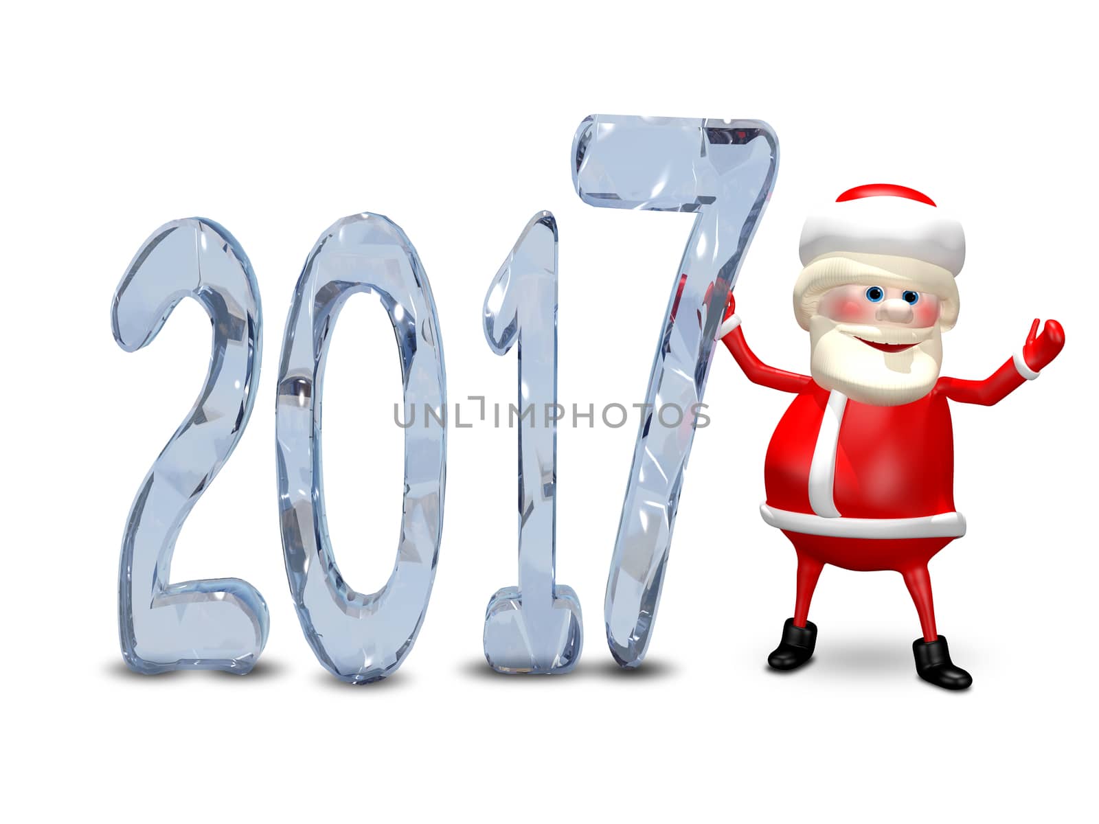 3D Illustration of Santa Claus and the Blue Ice Figures