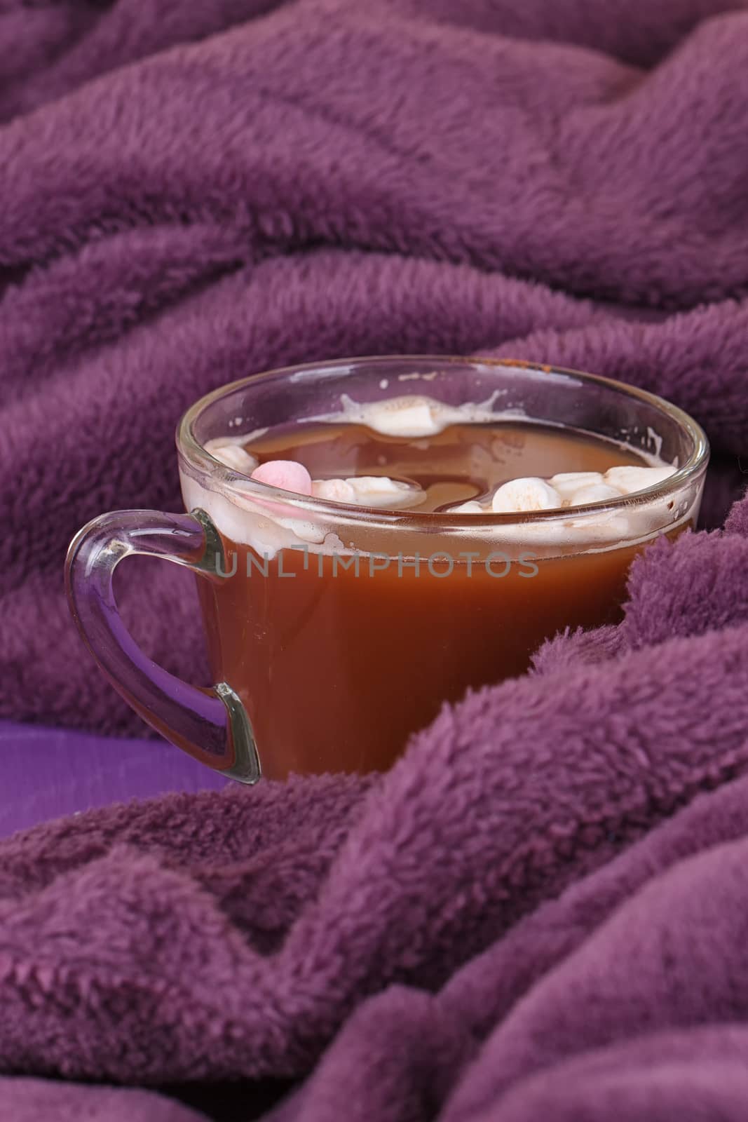 hot chocolate, cozy knitted blanket. by victosha