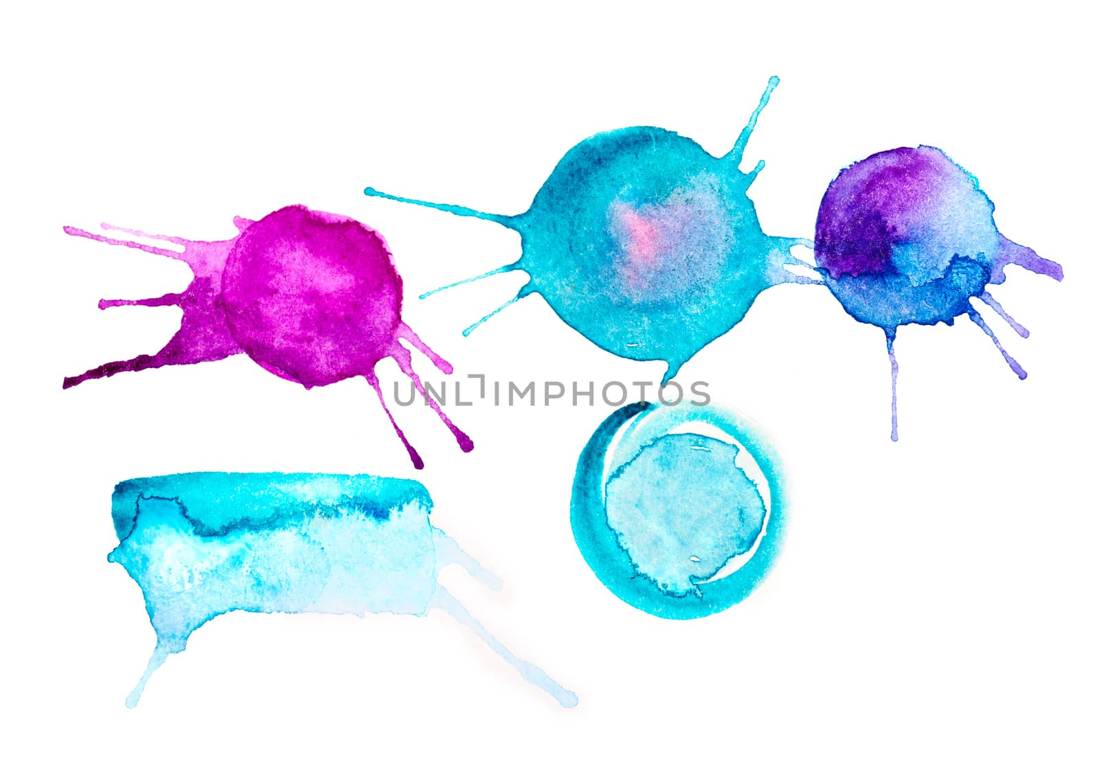 abstract watercolor background as blots on white background.