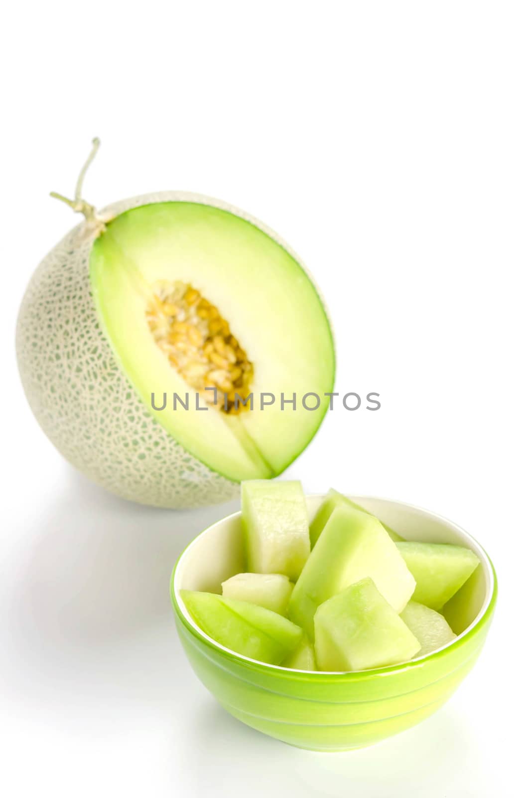 shopped green melon isolated on white background