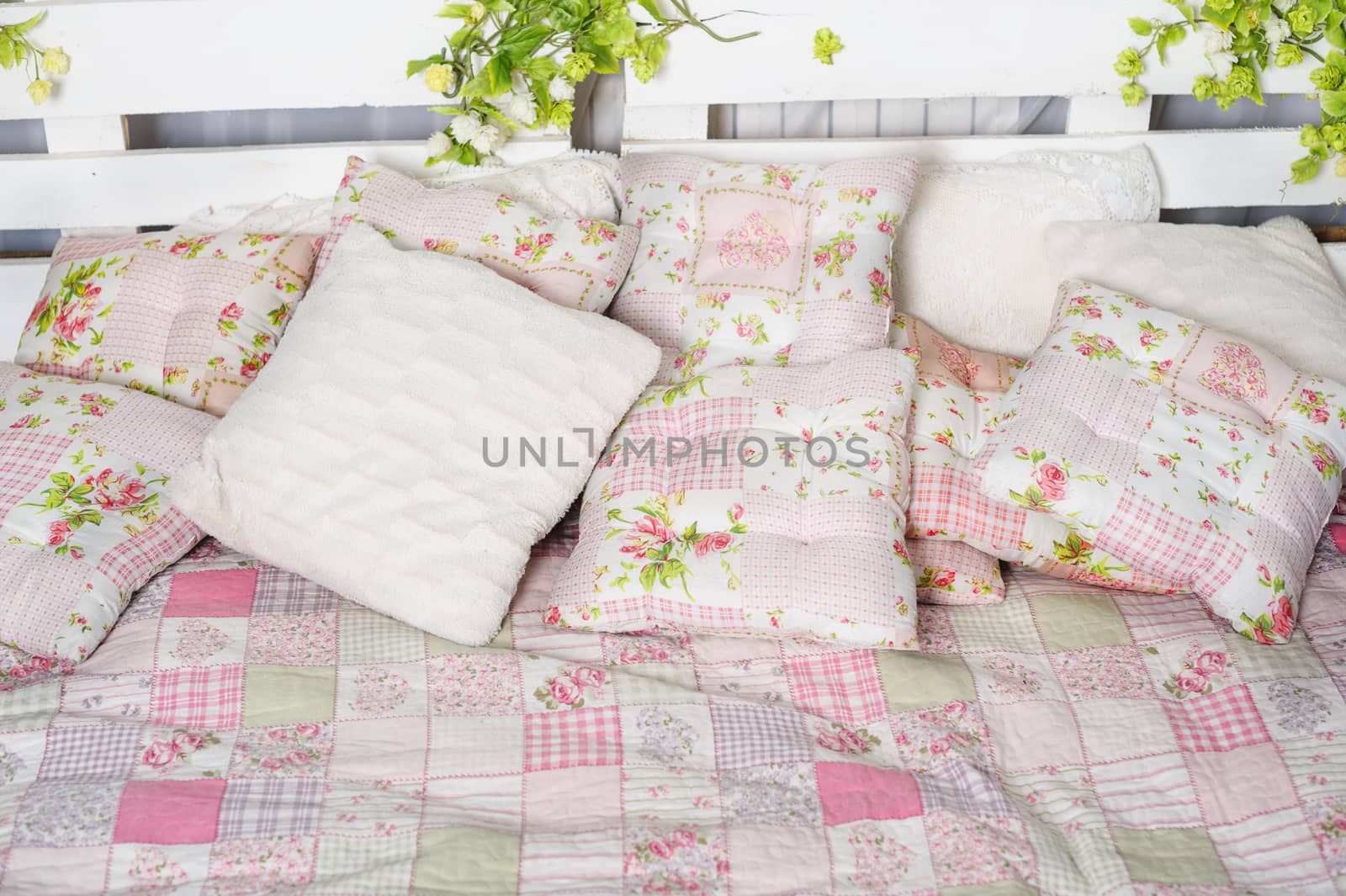 pillow and blanket on the bed in rustic.