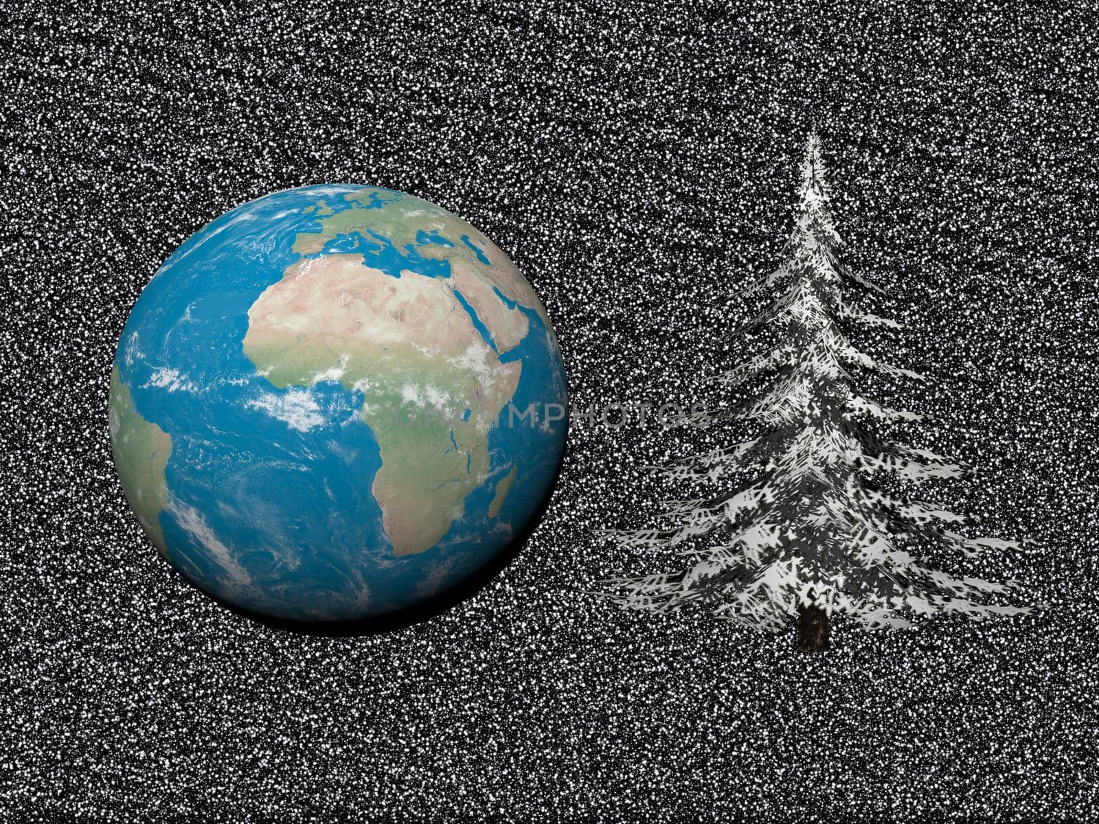 Planet in christmas party isolated in snow background