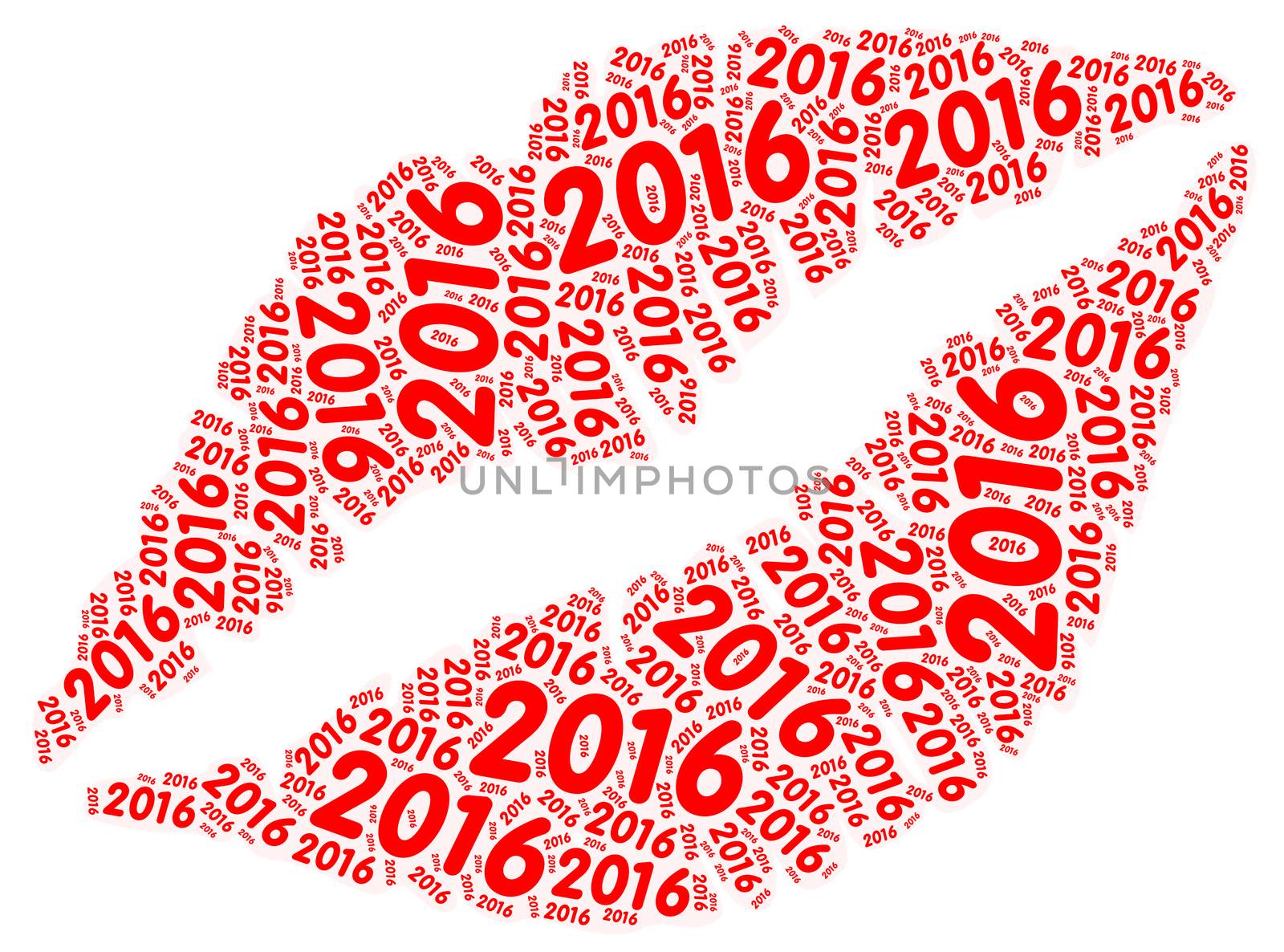 Sensual lips made up by the number 2016