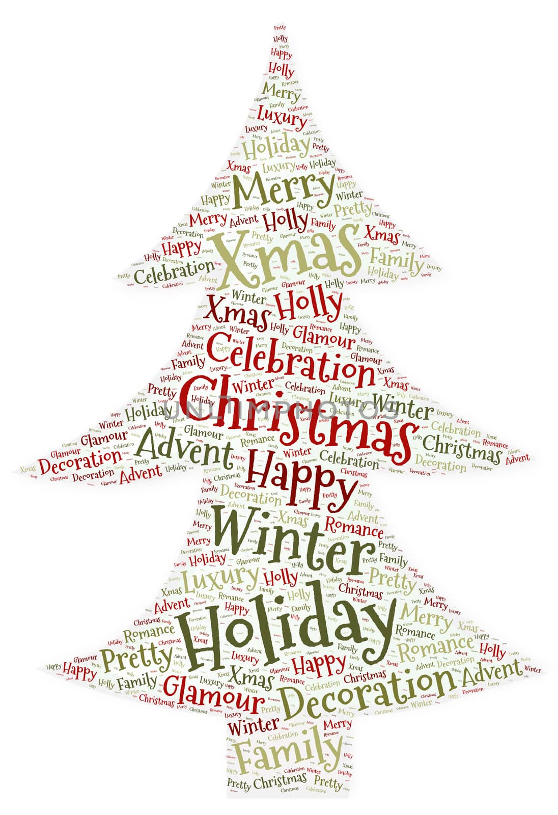 A Xmas word cloud in the shape of a tree