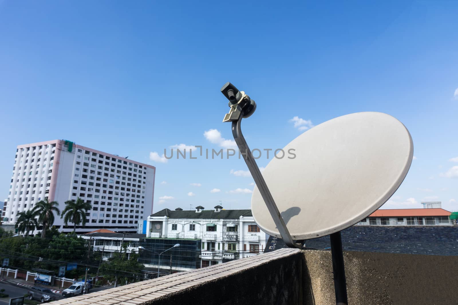 Satellite dishes or satellite antennas mounted on the home.