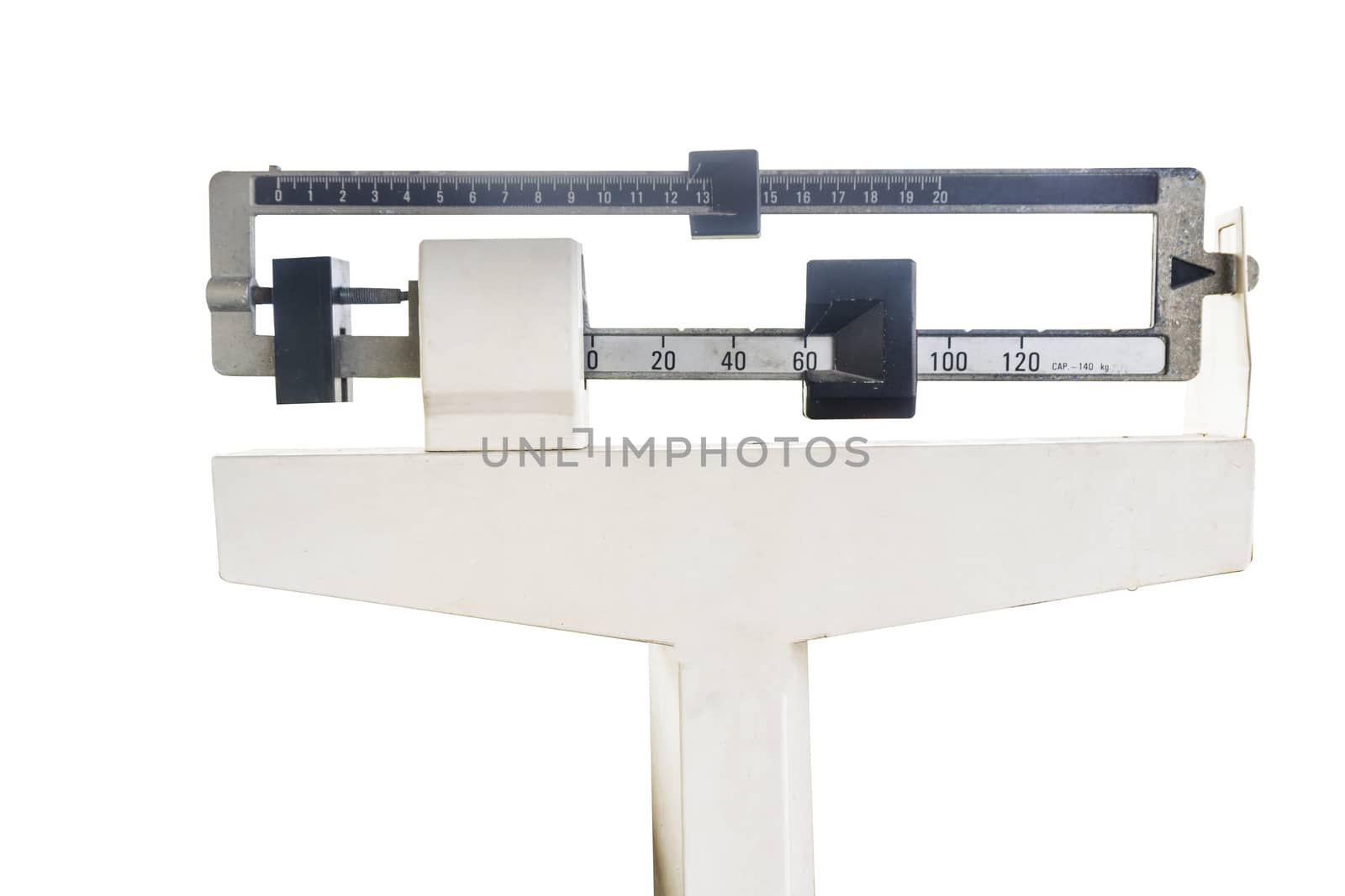 platform scales iron weighing machine isolated on white.