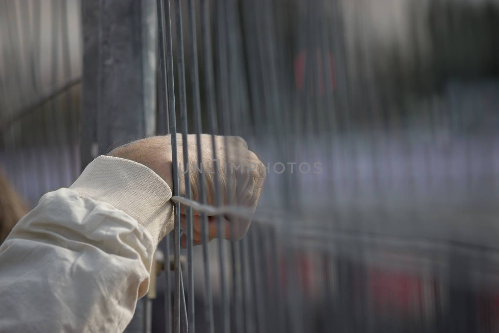 hand through the fence, selective focus