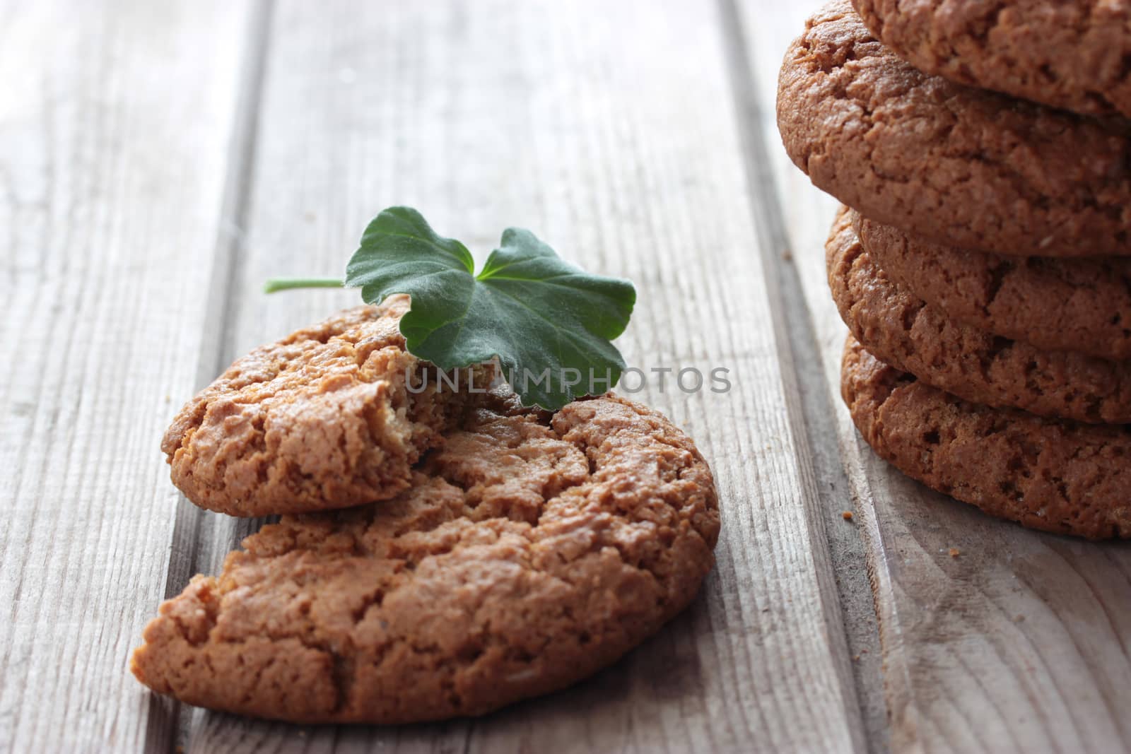 fresh cookie with mint on wooden background