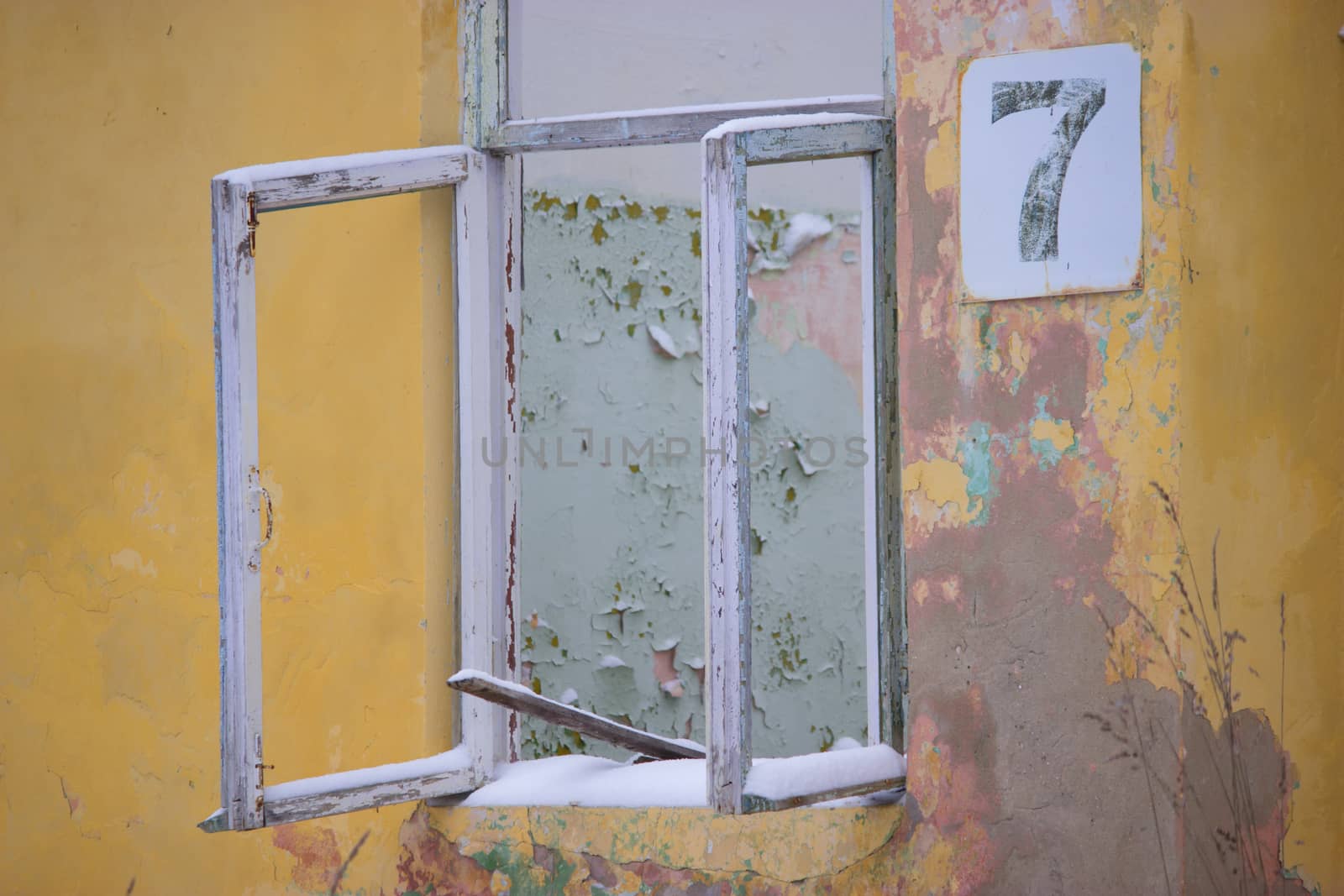 window in the abandoned house close up