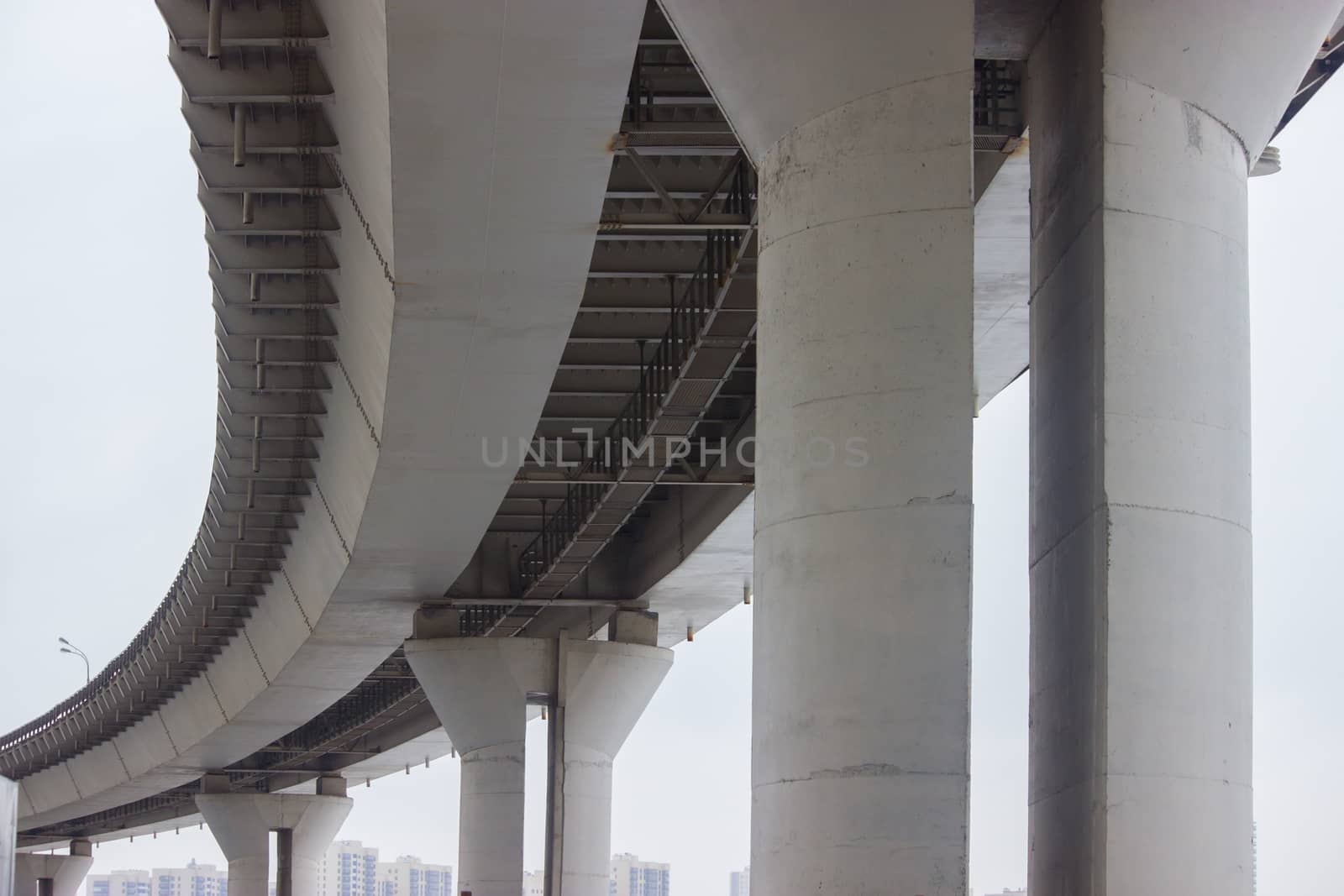 view under the grey briage in the city