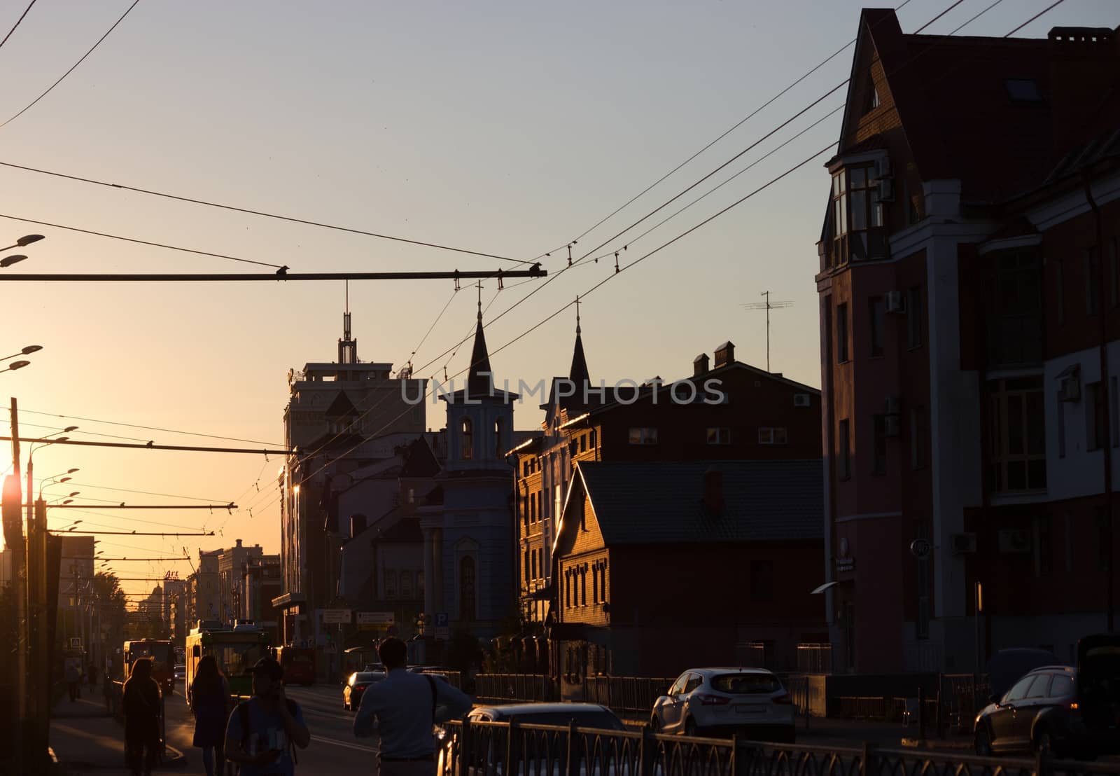 sunset on the street with traffic by liwei12