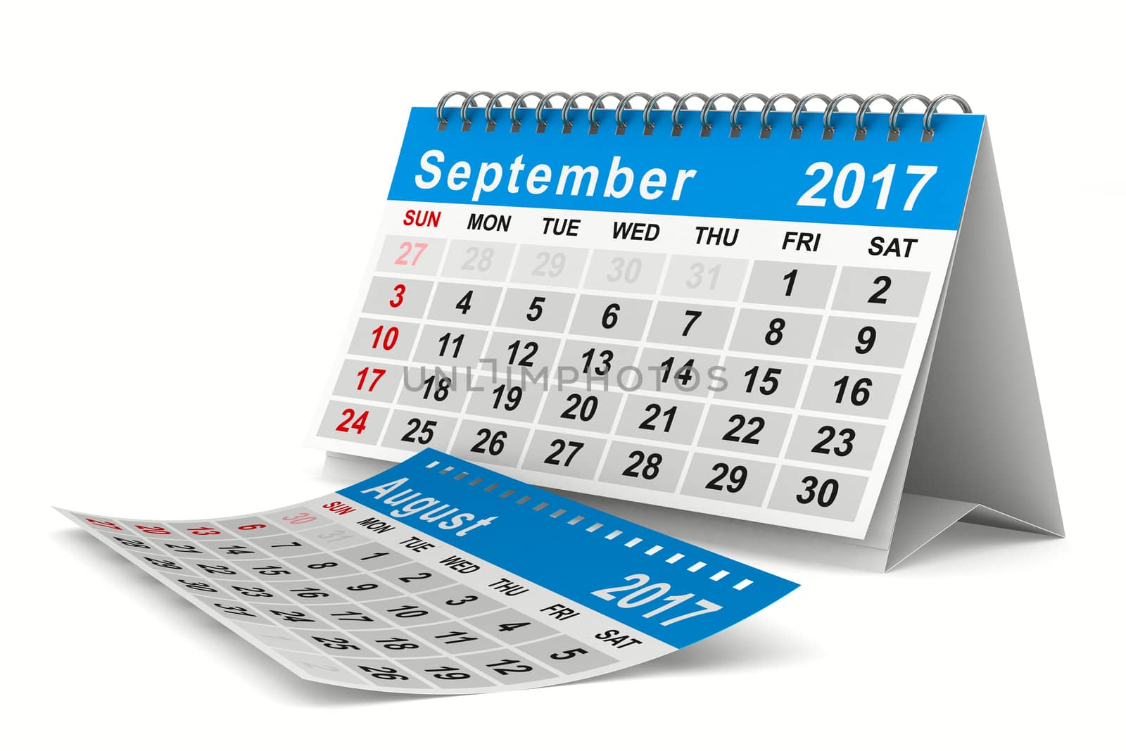 2017 year calendar. September. Isolated 3D image by ISerg