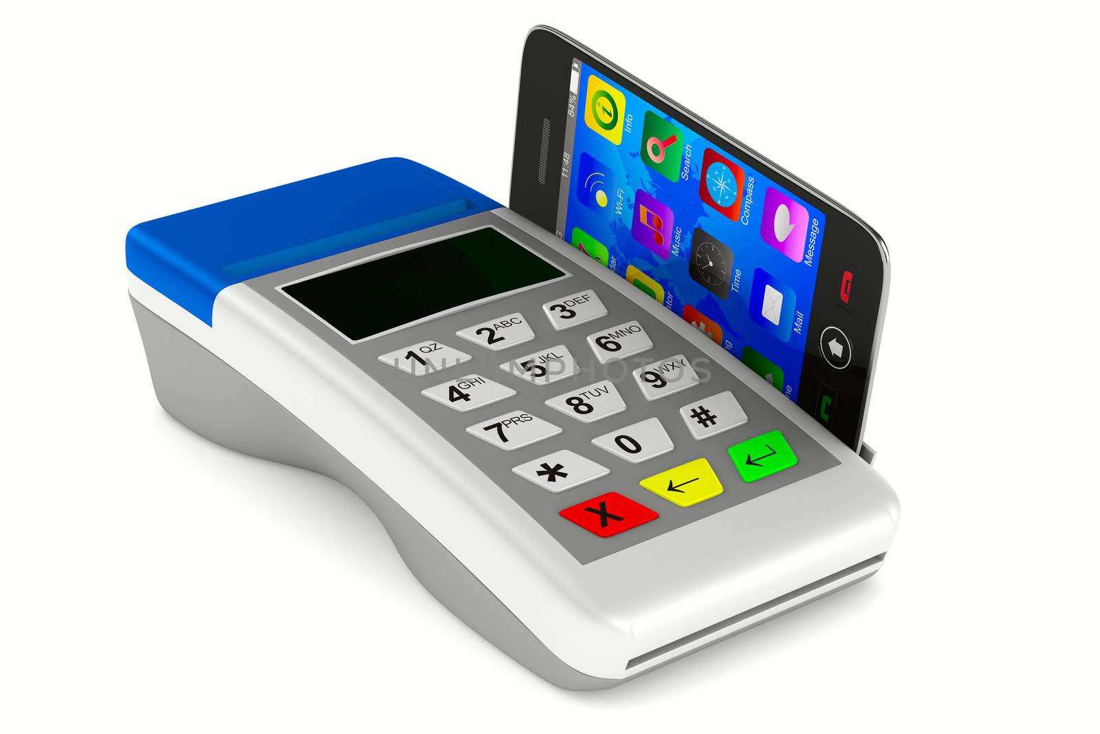 Payment by phone on white background. Isolated 3D image by ISerg