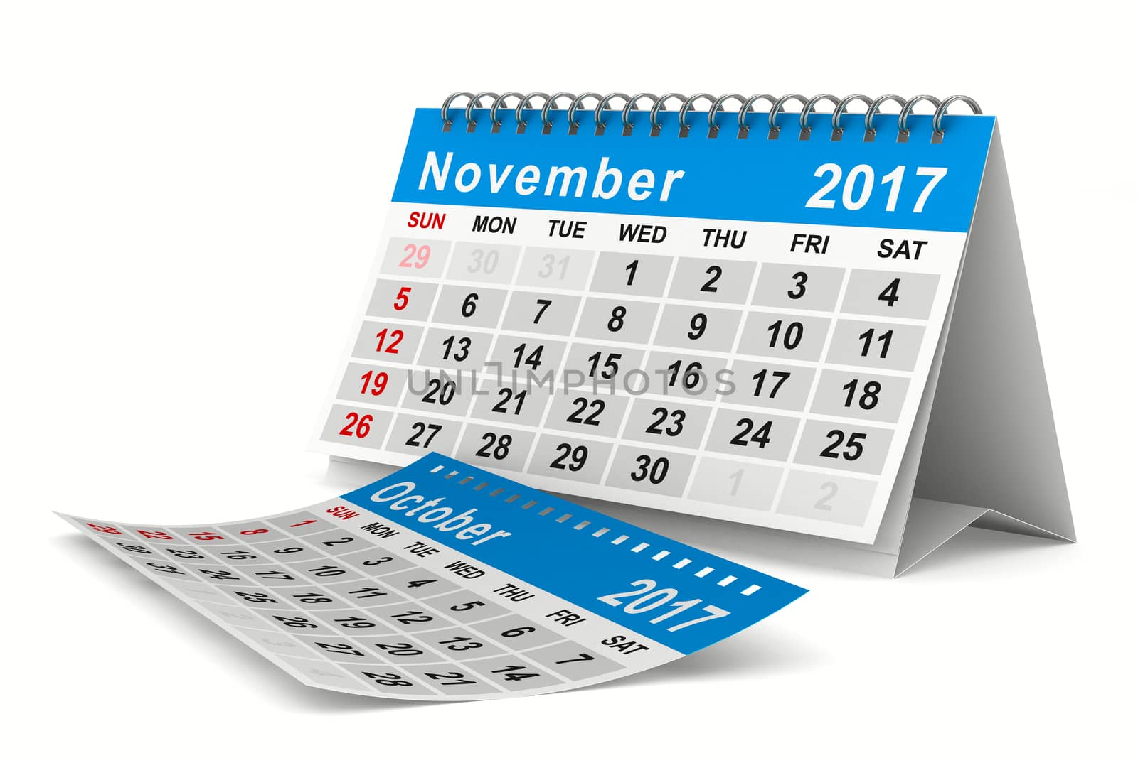 2017 year calendar. November. Isolated 3D image by ISerg