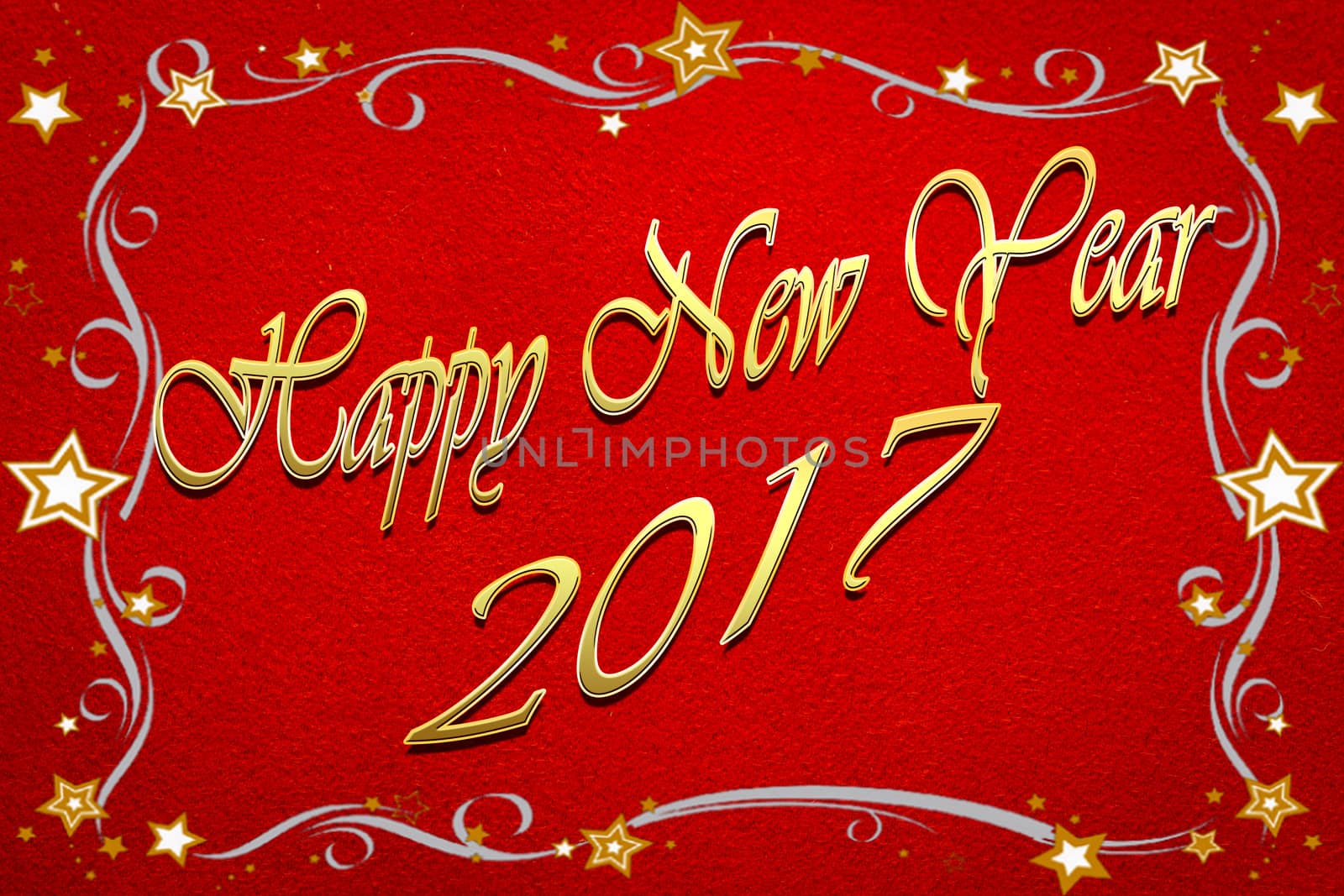 Happy new year 2017 on rustic canvas fabric texture in red color.