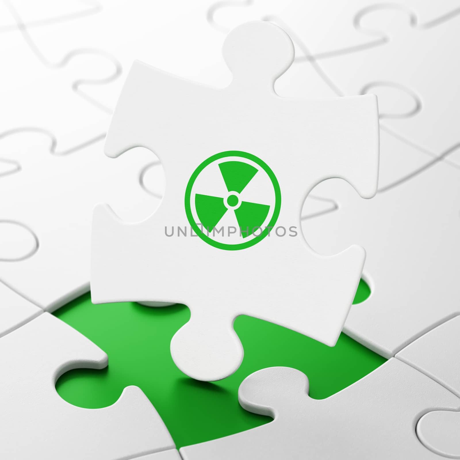 Science concept: Radiation on puzzle background by maxkabakov