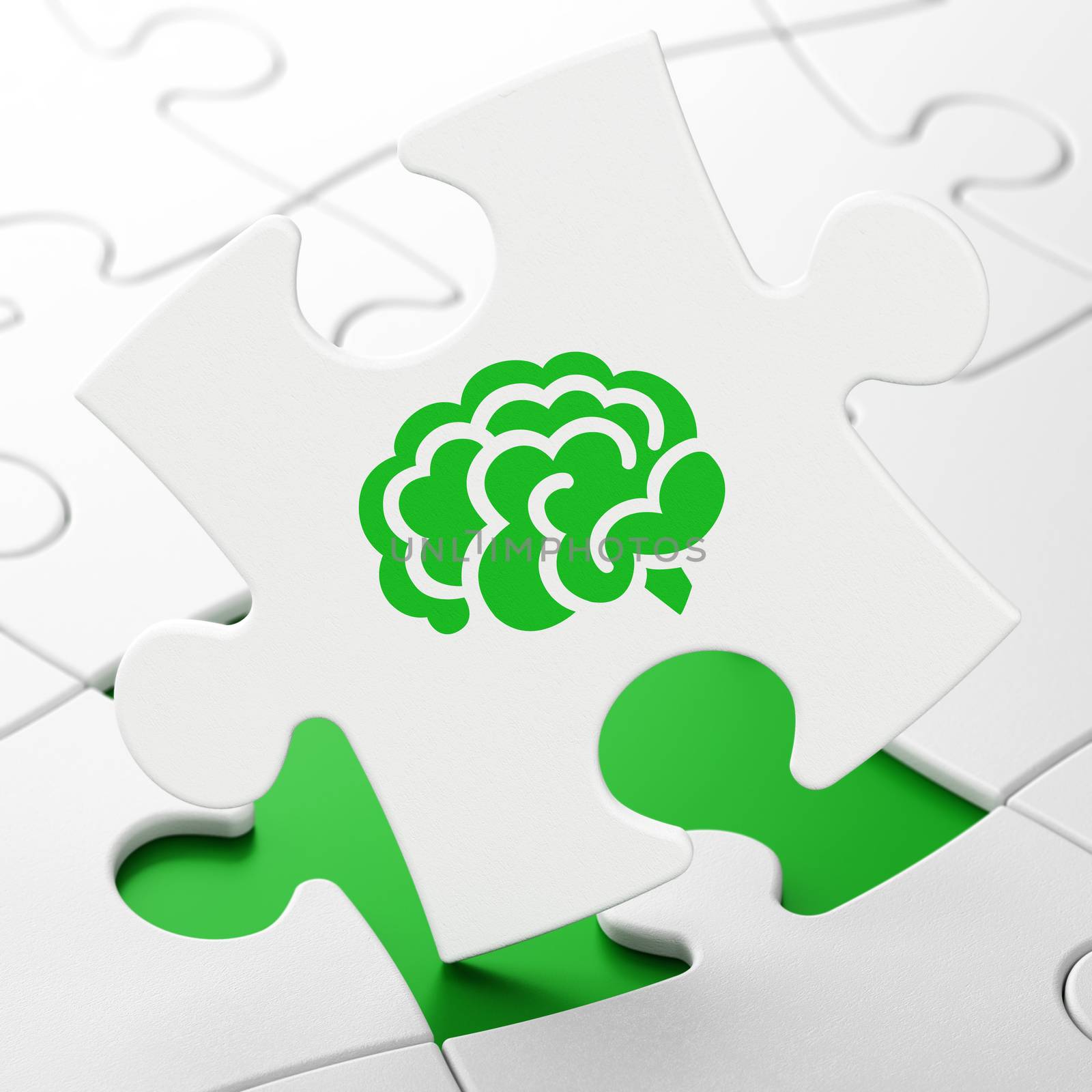 Medicine concept: Brain on puzzle background by maxkabakov